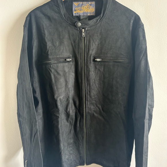 True Religion Men's Black Leather Bomber Jacket XXXL Suede